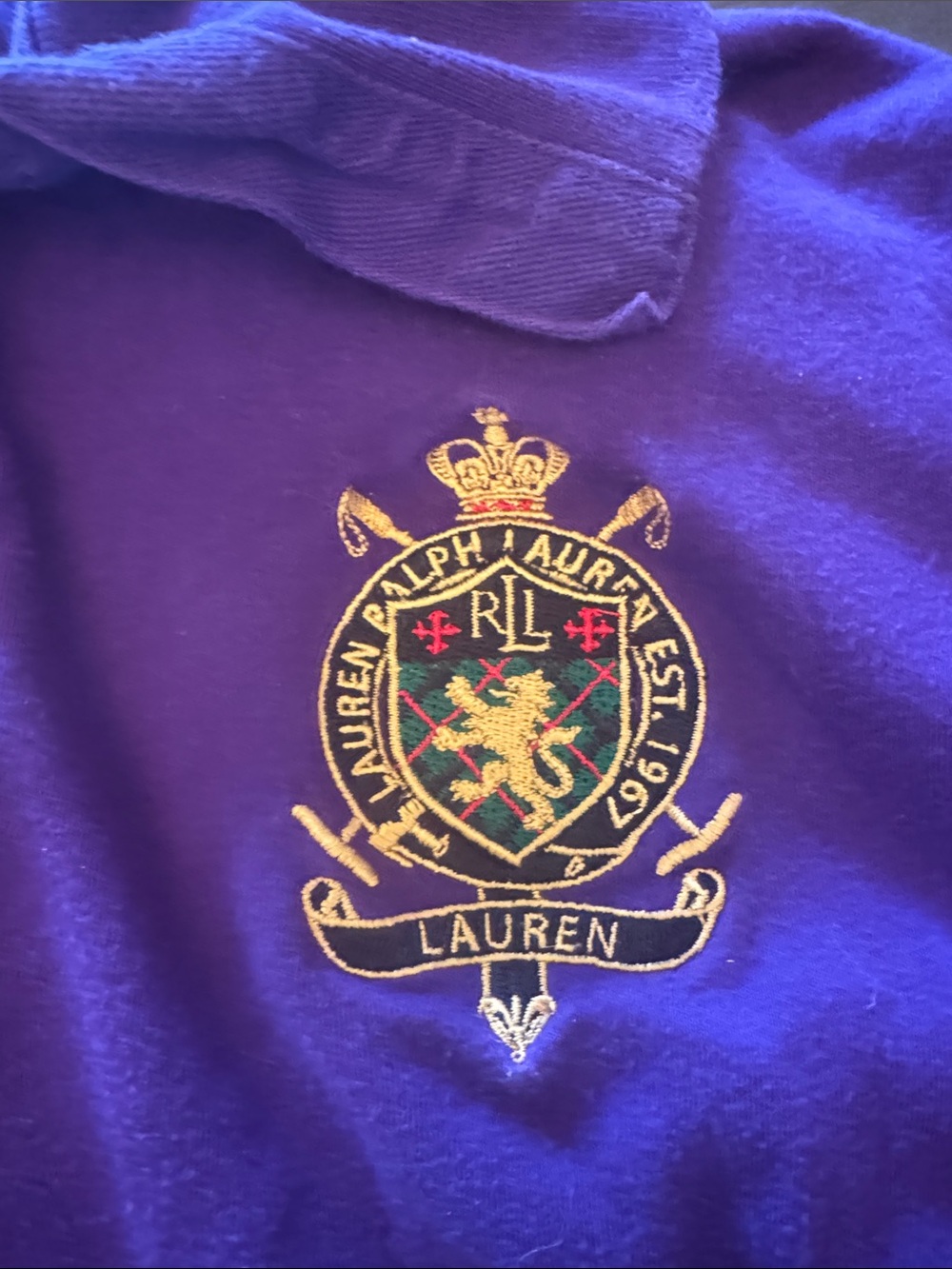 Ralph Lauren Purple Long-Sleeve Polo with Crest Patch - Picture 3 of 4